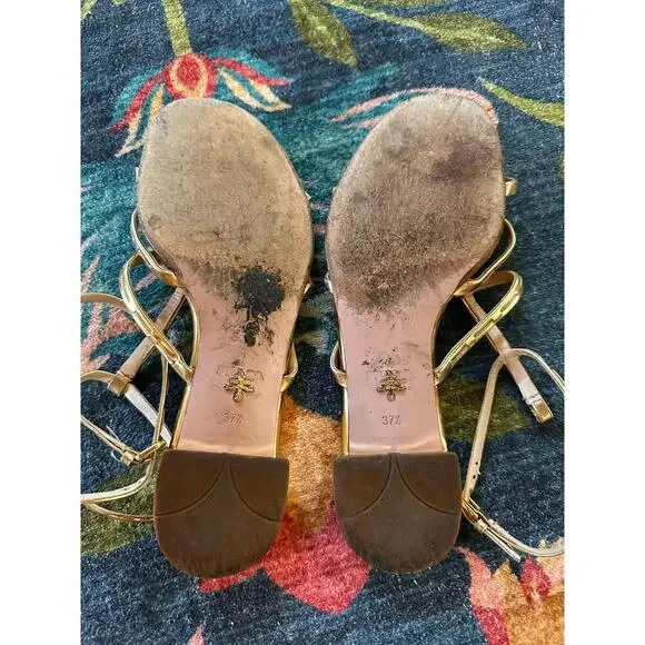 Authentic PRADA Gold Gladiator Strap Sandals Size 37.5 *READ DESCRIPTION* - Picture 9 of 12